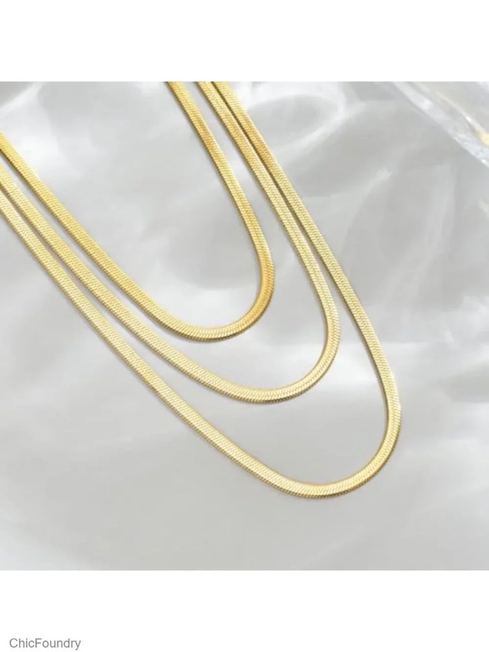 18K Gold Plated Layered Herringbone Necklaces for Women Non Tarnish Long